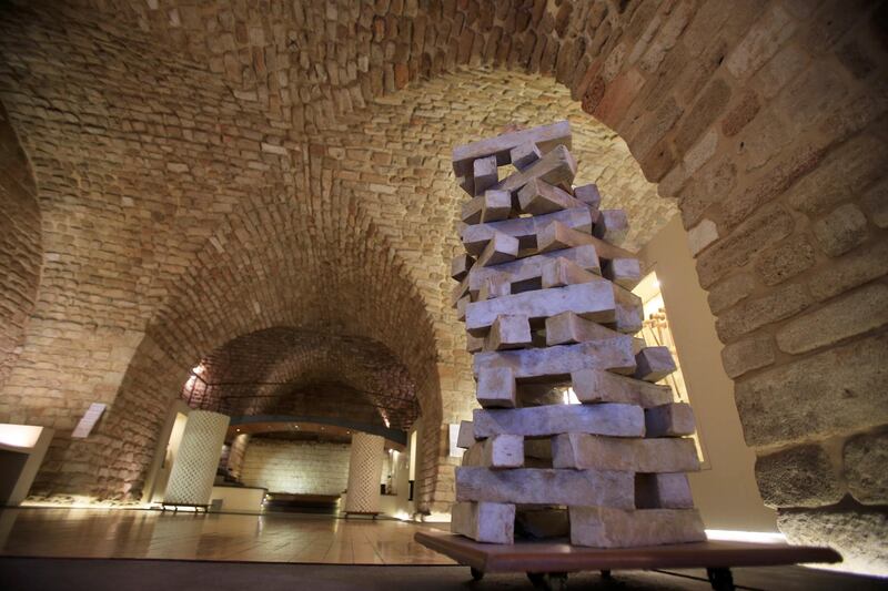 A jenga of soap bars at the soap museum in Sidon, Lebanon. Reuters