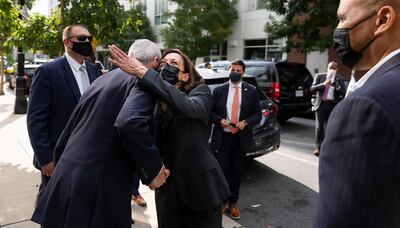 US Vice President Kamala Harris visited New Jersey Governor Phil Murphy with US Senator Cory Booker earlier this month. EPA 