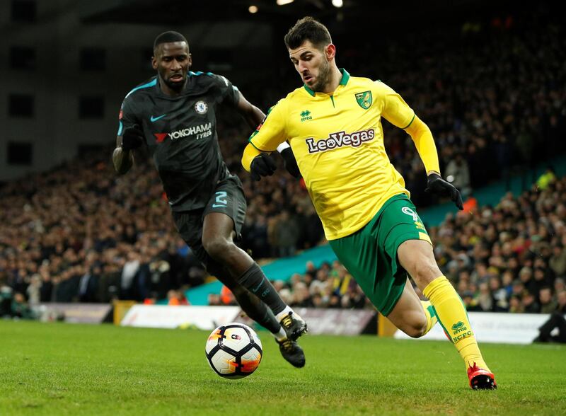 Soccer Football - FA Cup Third Round - Norwich City vs Chelsea - Carrow Road, Norwich, Britain - January 6, 2018   Norwich City's Nelson Oliveira in action with Chelsea's Antonio Rudiger   Action Images via Reuters/John Sibley