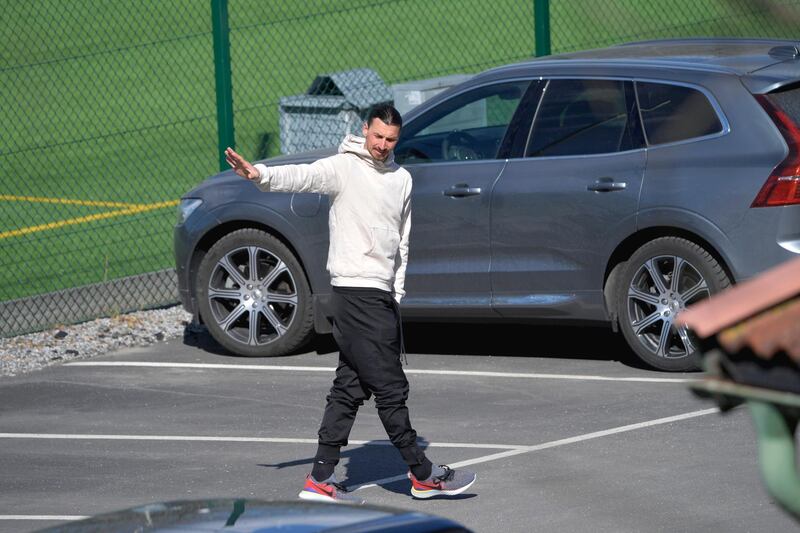Zlatan Ibrahimovic pictured leaving the Arsta IP training ground in Stockholm. EPA