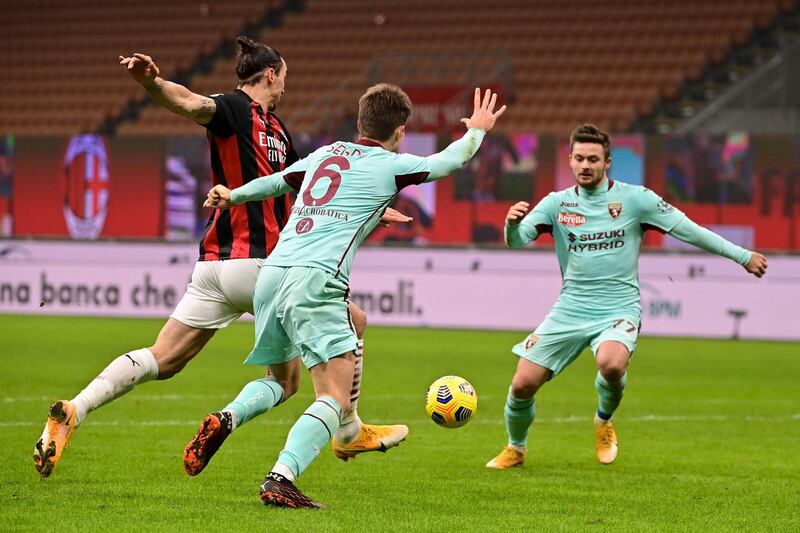 Milan's Zlatan Ibrahimovic returns to Serie A action against Torino. AFP