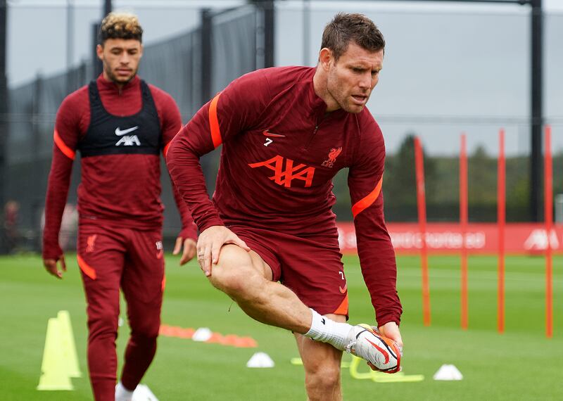 James Milner of Liverpool during a training session at AXA Training Centre.