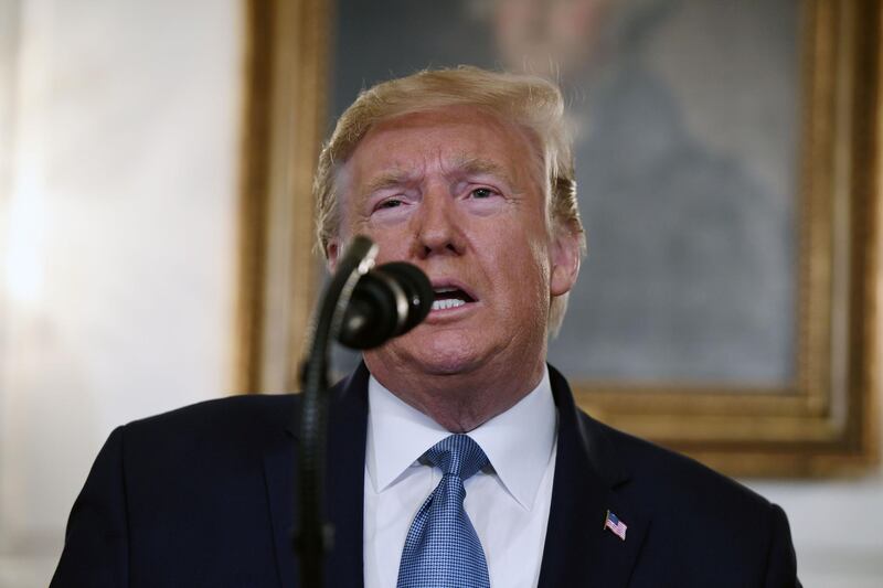 US President Donald Trump speaks about Syria in the Diplomatic Reception Room at the White House in Washington, DC, October 23, 2019. / AFP / SAUL LOEB
