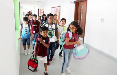 DUBAI ,  UNITED ARAB EMIRATES , SEPTEMBER 11 – 2019 :- Students at the Ambassador International Academy in Al Khail Gate , Al Quoz  in Dubai. ( Pawan Singh / The National ) For News. Story by Anam