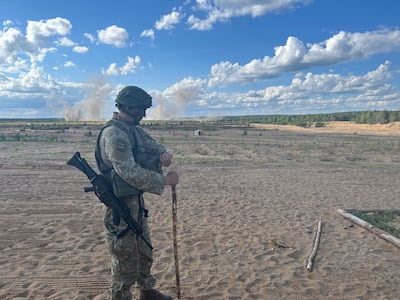 Maj Mantas Ragulis, commander of the artillery battalion of the Lithuanian army, oversees a joint military exercise with France and the US in Prabade Lithuania. Sunniva Rose / The National