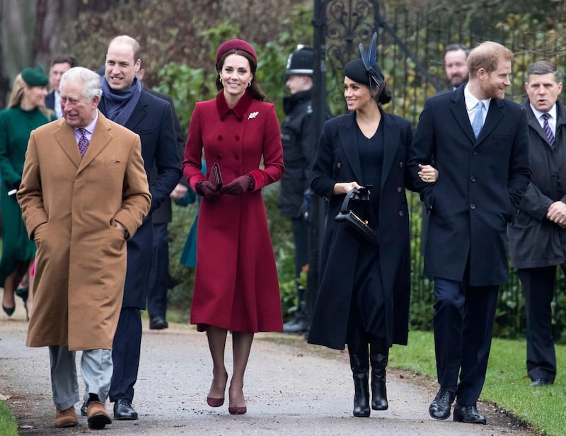 On Christmas Day with with Prince William, Meghan, Duchess of Sussex and Prince Harry. EPA