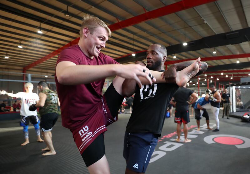 UFC Welterweight champion Leon Edwards takes an MMA seminar at Falcons MMA in Dubai. Chris Whiteoak / The National