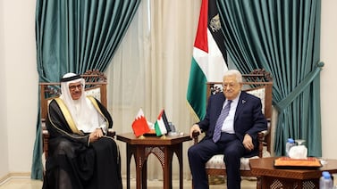 President Mahmoud Abbas received Bahrain's Foreign Minister, Abdullatif bin Rashid Al Zayani, at the Presidential Compound in Ramallah. Dr Al Zayani was representing King Hamad bin Isa Al Khalifa. Photo: Wafa