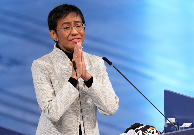Nobel Peace Prize winner Maria Ressa accuses US tech giants of creating 'toxic sludge' with their online platforms. AP
