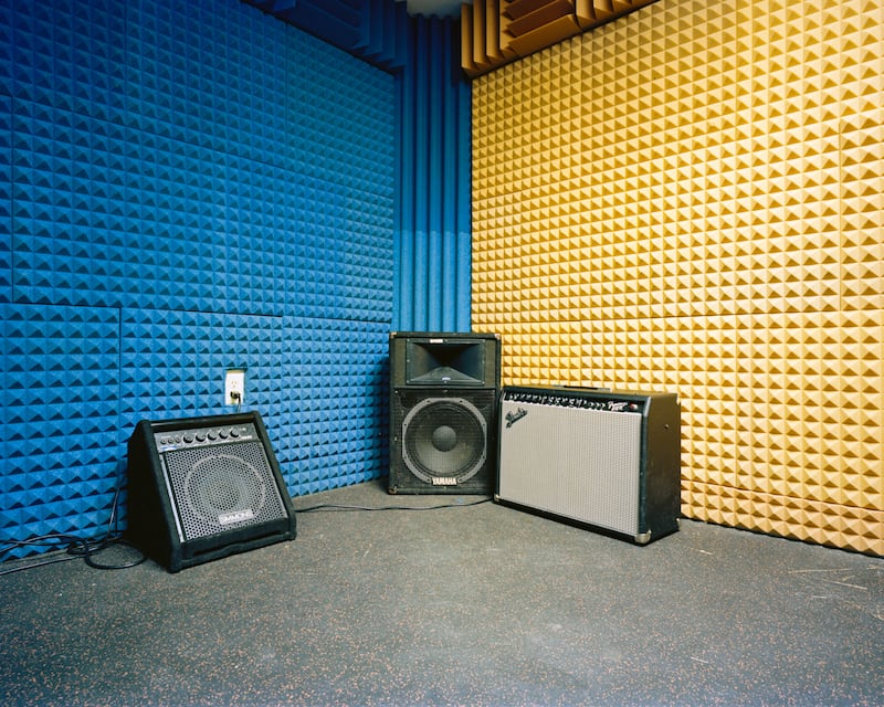 'Liberty Centre Band Room (Analog 2015)' gives a glimpse of what is used for 'music torture'.