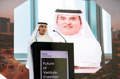 Abdul Aziz Al Ghurair, chairman of Mashreq, speaks at the DIFC Launchpad event on Tuesday. Chris Whiteoak / The National