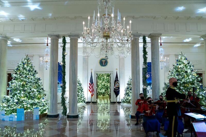 More music inside the White House amongst the festive holiday decorations. AP
