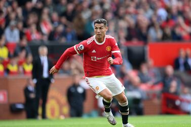 MANCHESTER, ENGLAND - SEPTEMBER 11: Cristiano Ronaldo of Manchester United in action during the Premier League match between Manchester United and Newcastle United at Old Trafford on September 11, 2021 in Manchester, England. (Photo by Laurence Griffiths / Getty Images)