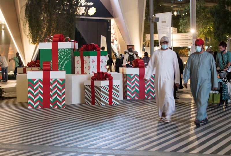 Christmas decorations around EXPO 2020 Dubai.  Leslie Pableo for The National