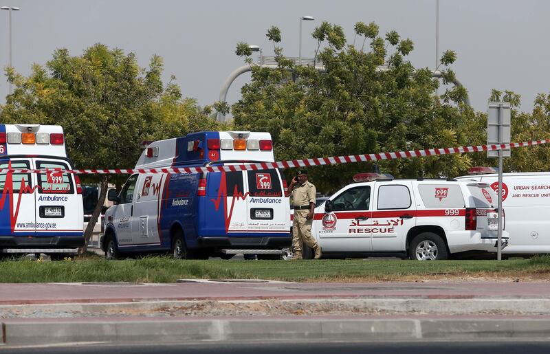 DUBAI , UNITED ARAB EMIRATES : Sep 1, 2013 :- Dubai Police sealed off the area near the Dubai Court after a woman visitor threatened to detonate an explosives belt in the Dubai Prosecution building in Dubai.  ( Pawan Singh / The National ) . For News
 *** Local Caption ***  PS0109- DUBAI COURT05.jpg