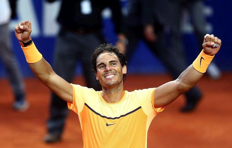 Spanish tennis player Rafael Nadal celebrates his victory over Japanese Kei Nishikori at the end of their Barcelona Open Banc Sabadell Conde de Godo Trophy final match in Barcelona, northeastern Spain, 24 April 2016. EPA/Toni Albir 