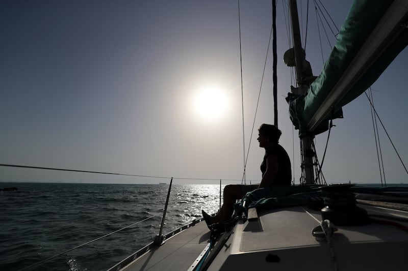 Dubai, United Arab Emirates - May 14, 2019: Marie Byrne takes part in the Dubai offshore sailing club pursuit race. Tuesday the 14th of May 2019. Dubai. Chris Whiteoak / The National