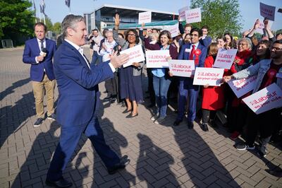 Labour leader Sir Keir Starmer arrives to speak to supporters in Barnet, northern London on Friday morning. PA