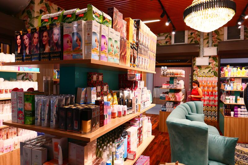 Beauty products are displayed at the Thai Souq at the Souk Al Marfa.