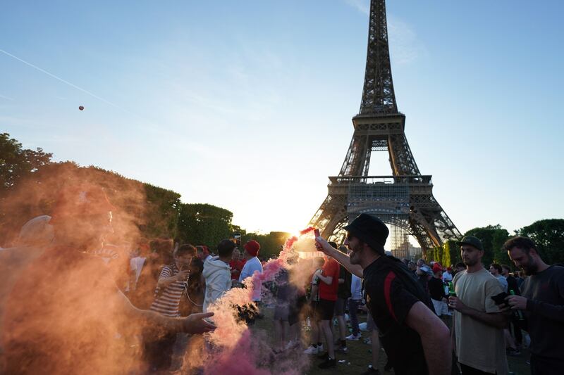 Fans near the Eiffel Tower in Paris ahead of Saturday's Champions League final. PA