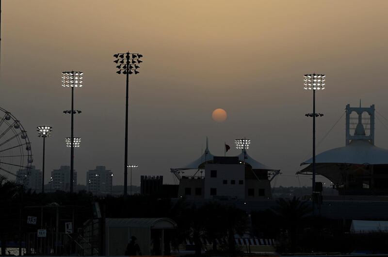The Sun sets over the Bahrain International Circuit in Sakhir. AP