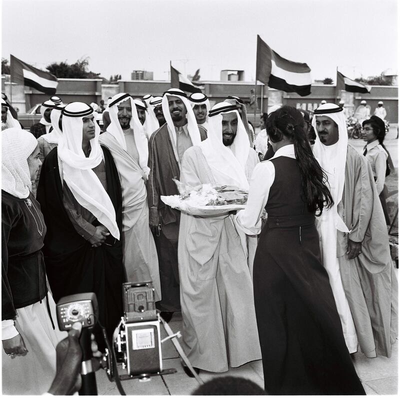 An image from the Itihad archive. Courtesy Al Itihad.
Abu Dhabi, UAE. 1977. Sheikh Zayed visiting schools in the UAE.

 *** Local Caption ***  000017.JPG