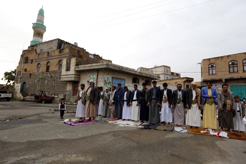 Yemeni Muslims pray during an Eid Al Adha prayer service in Sana'a, Yemen.  EPA