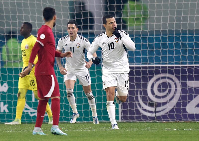 UAE's Fabio Lima celebrates scoring their first goal. Reuters