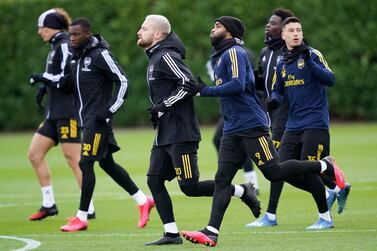 Arsenall players in training before they were put into quarantine over the coronavirus. PA