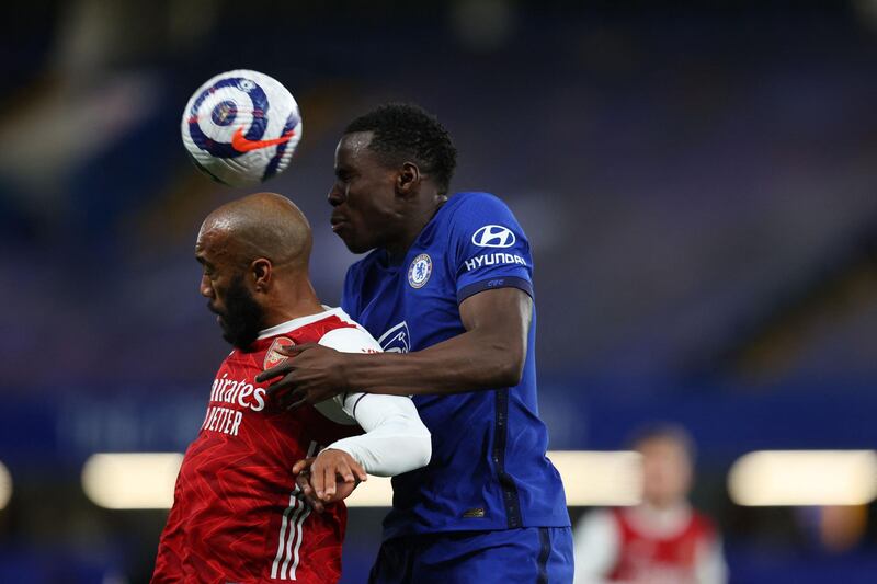 Arsenal's French striker Alexandre Lacazette vies with Chelsea's French defender Kurt Zouma. AFP