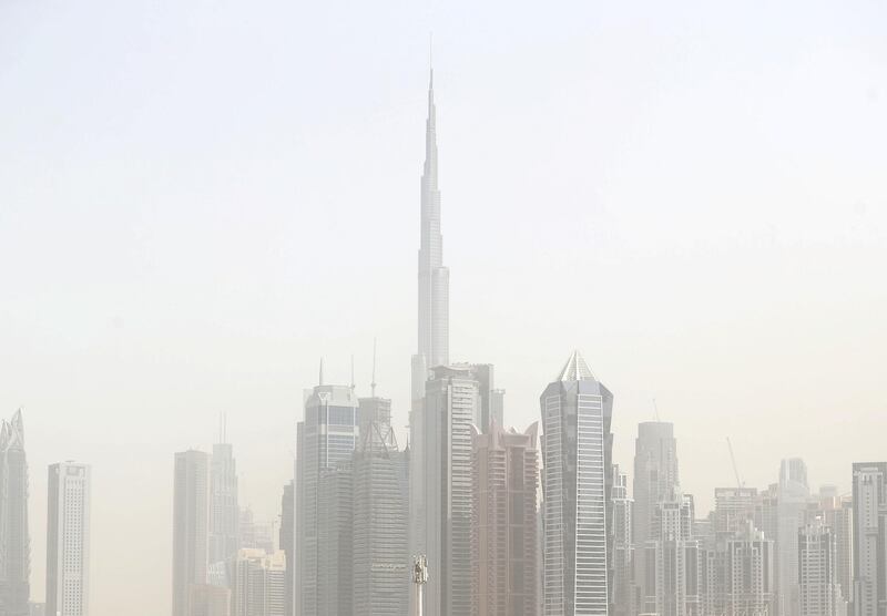 Dubai, United Arab Emirates - Reporter: N/A. News. Weather. Downtown Dubai on a hazy sandy day. Wednesday, March 17th, 2021. Dubai. Chris Whiteoak / The National