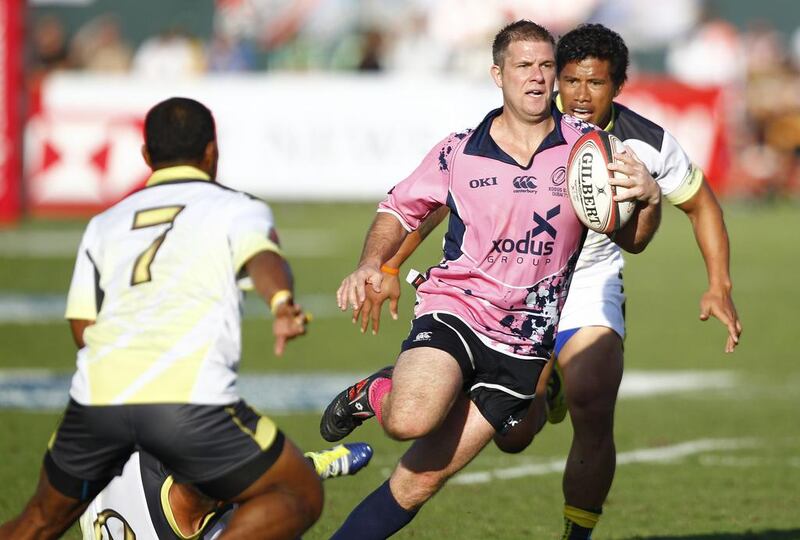 Xodus Steelers, in pink, have won the last two Veterans 10s titles at Dubai Rugby Sevens. Jake Badger / The National