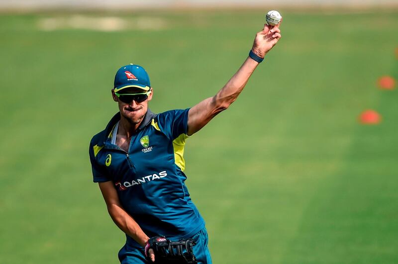 Australia pacer Mitchell Starc during a training session at the Wankhede Stadium in Mumbai. AFP