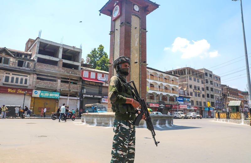 Several parts of Srinagar in Kashmir were locked down, after sporadic street clashes between Malik's supporters and government troops erupted when news of the sentencing broke. EPA 