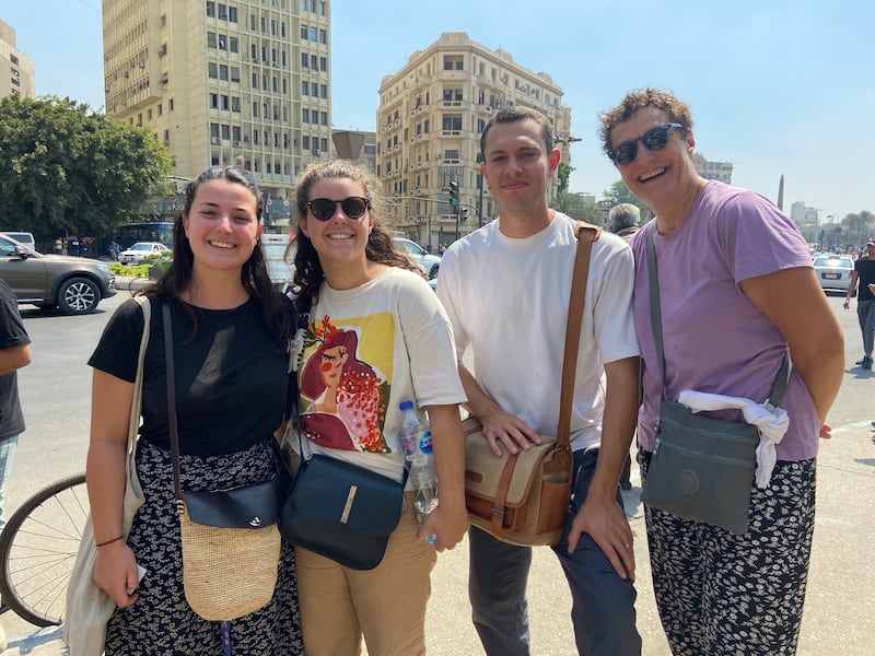 Alexandra Bayle, sister Laura, husband Thomas and mother Isabelle on their visit to Cairo.