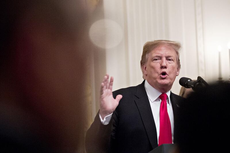 U.S. President Donald Trump speaks during an executive order signing event in the East Room of the White House in Washington, D.C., U.S., on Thursday, March 21, 2019. Trump signed an executive order requiring colleges to certify that they accept free and open inquiry in order to get federal grants. Photographer: Andrew Harrer/Bloomberg