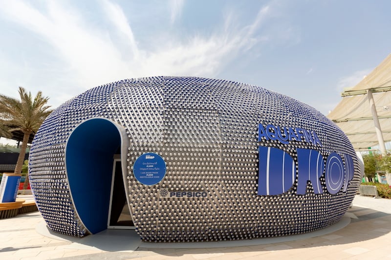 The Aquafina Drop building was made with 41,000 recyclable cans