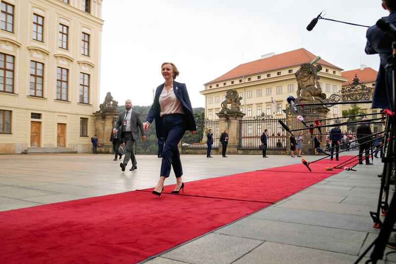 Ms Truss arrives for a meeting of the European Political Community at Prague Castle in the Czech Republic. AP