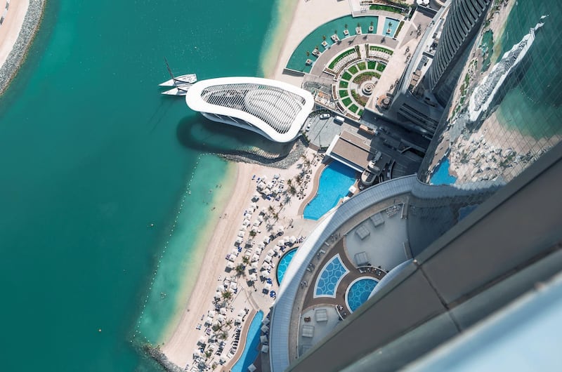 The private shoreline at Conrad Abu Dhabi Etihad Towers.
