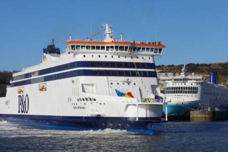 A general view of the new P&O Ferries largest cross Channel ferry, the Spirit of Britain, as she arrives for the first time at The Port of Dover in Kent. 