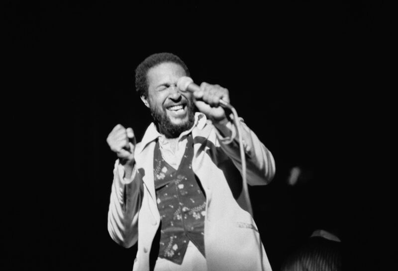 American singer, songwriter, and record producer Marvin Gaye (1939 - 1984) performing on stage, UK, 29th September 1976. (Photo by Angela Deane-Drummond/Evening Standard/Hulton Archive/Getty Images)