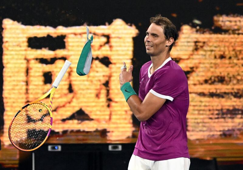 Spain's Rafael Nadal celebrates after beating Daniil Medvedev of Russia. Reuters