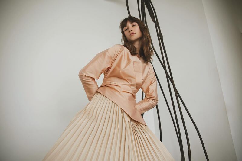 Pleated dress, Dh1,830, IAMMAI. Courtesy IAMMAI