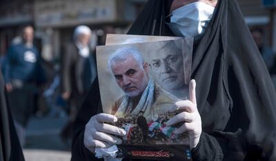 A picture of Qassem Suleimani and Abu Mahdi Al Muhandis held in front of the Turkish Restaurant building in Baghdad. Haider Husseini / The National