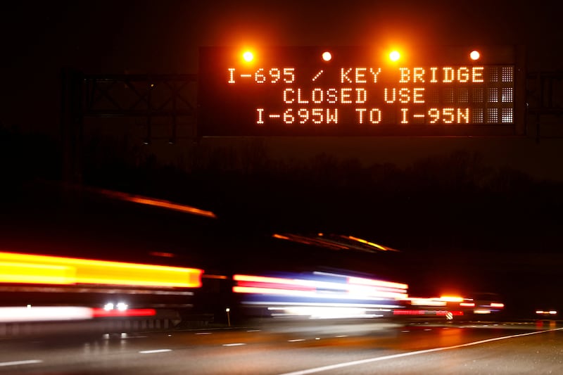 Motorway alerts warn drivers about the incident in Baltimore. Reuters