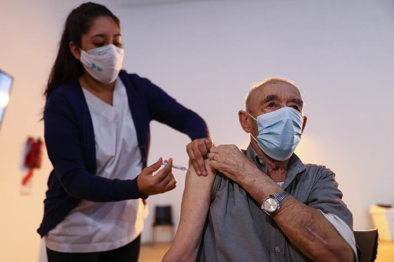 Seniors receive the Sputnik V vaccine on a vaccination day at the Tecnopolis Campus, in the Province of Buenos Aires, Argentina. EPA