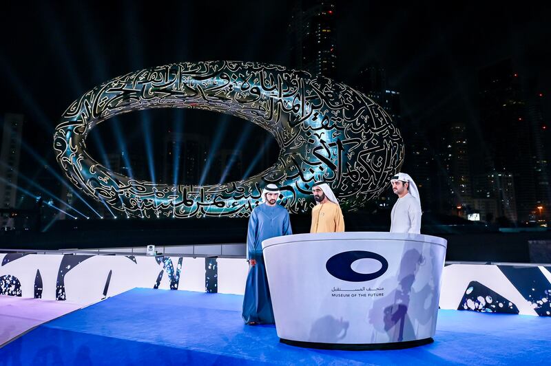 Sheikh Mohammed inaugurates the Museum of the Future, as Dubai’s new landmark officially opened its doors to the world with a new message of hope for all humankind. Photo: Wam