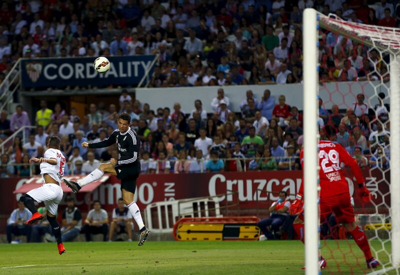 Real Madrid's Cristiano Ronaldo scored a hat-trick against Sevilla on May 2, 2015 - his 30th club career treble. Reuters