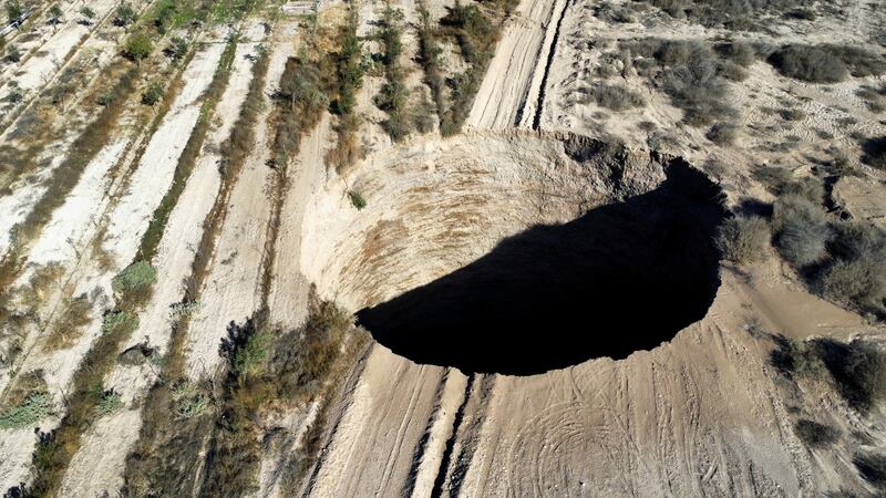 A sinkhole in a mining zone close to Tierra Amarilla town, in Copiapo, Chile. Reuters