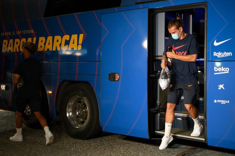 Barcelona's French forward Antoine Griezmann arrives at the team's hotel. AFP